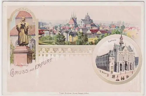 902083 Ak Gruß aus Erfurt Totalansicht, Rathaus, Lutherdenkmal um 1900