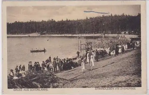 908072 Ak Gruß aus Schönlanke Strandleben am Zaskersee 1922