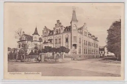 91690 AK Hofgeismar - Bahnhofstraße, Straßenansicht mit Wachposten Bahnpost 1912