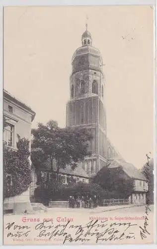 95662 AK Gruss aus Calau - Kirchturm und Superintendentur 1902