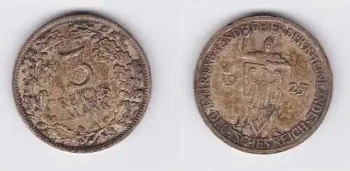 3 Mark Silber Münze 1000 Feier der Rheinlande 1925 A f.vz (156210)