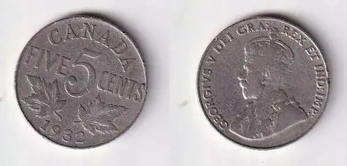 5 Cents Kupfer Nickel Münze Kanada Canada Georg V. 1932 ss (167147)