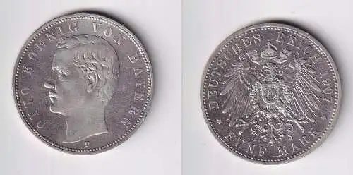 5 Mark Silbermünze Bayern König Otto 1907 Jäger 46 ss (149224)