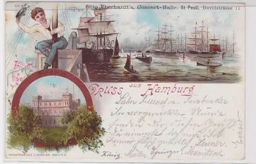 904392 Reklame Ak Lithographie Gruß aus Hamburg Seewarte und Hafen 1900