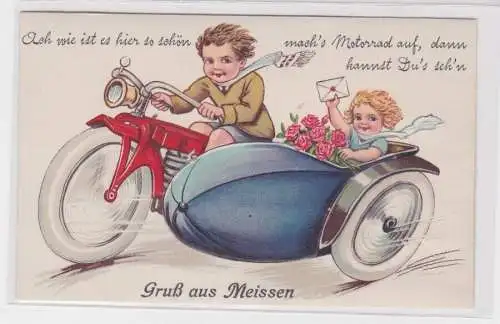 902453 Leporello Ak Gruß aus Meissen Seitenwagenmotorrad um 1930