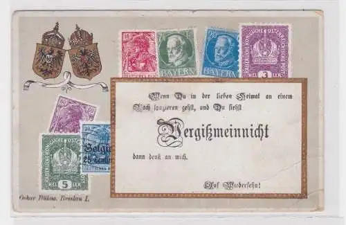 907956 Briefmarken Ak mit Briefmarken von Deutschland, Bayern, Österreich 1917