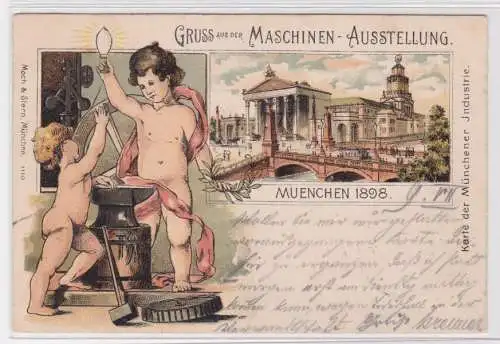 905155 Ak Lithographie Gruß aus der Maschinen Ausstellung München 1898