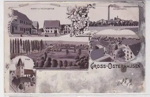 94745 Ak Lithographie Gruß aus Gross-Osterhausen bei Eisleben Zuckerfabrik usw.