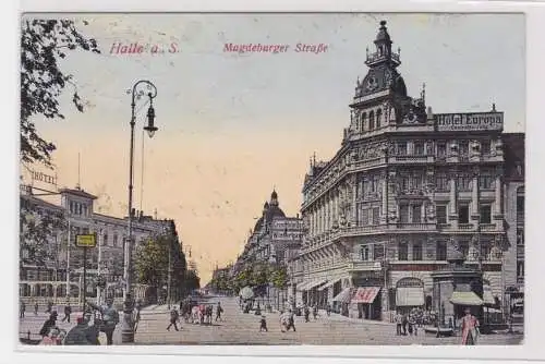 905276 Ak Halle an der Saale Magdeburger Strasse mit Geschäften 1916