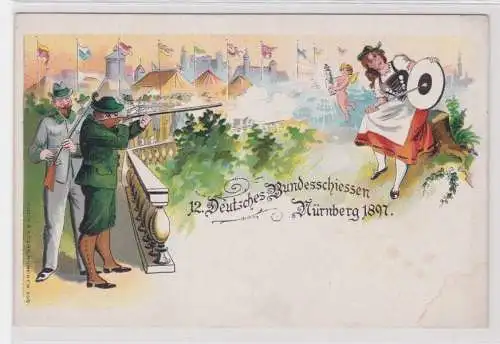 906405 Ak Lithographie Gruß vom XII.Deutschen Bundesschiessen zu Nürnberg 1897