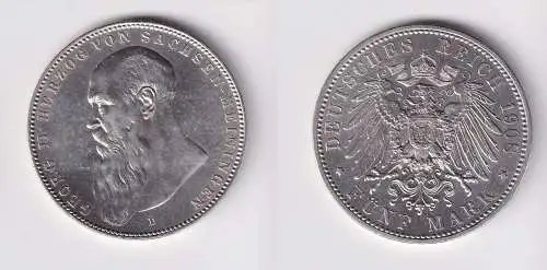 5 Mark Silbermünze Sachsen Meiningen Herzog Georg II 1908 D Jäger 153 b (165371)