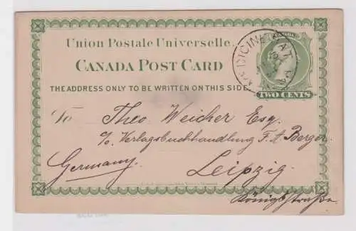 907359 Ganzsachen Postkarte Kanada Medicine Hat nach Leipzig 1894