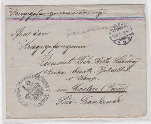 906855 Kriegsgefangenensendung Lager Castres 1.Garde Ersatz Bataillon 1914