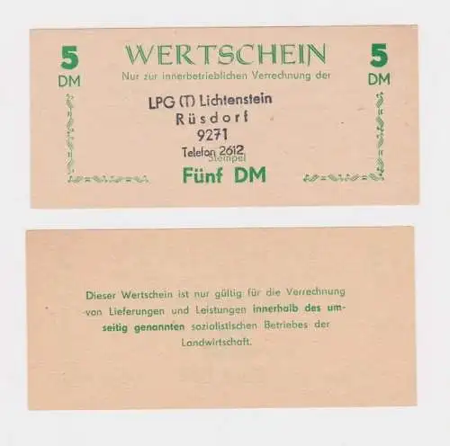 5 Mark Wertschein DDR für LPG Geld LPG "Lichtenstein Rüsdorf (162390)