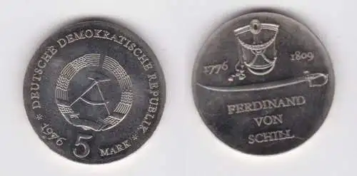 DDR Gedenk Münze 5 Mark Ferdinand von Schill 1976 Stempelglanz (162579)