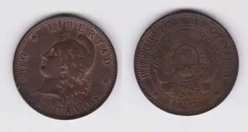 2 Centavos Kupfer Münze Argentinien 1893 ss+ (138027)