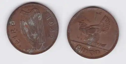 1 Pingin Bronze Münze Irland 1942 (143372)