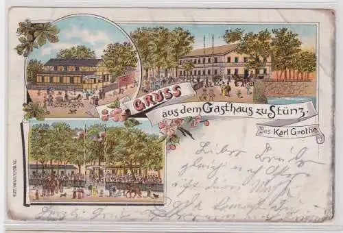 904736 Lithografie Ak Gruss aus dem Gasthaus zu Stünz Bes. Karl Grothe 1900