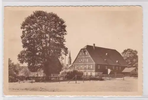 80890 Ak Grüna - Bauernhaus und Kirche im Hintergrund