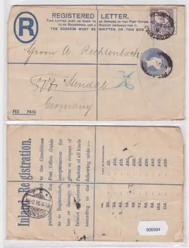 906994 Großbritannien GA Brief ZuF Registered Letter Großbritannien Stendal 1896