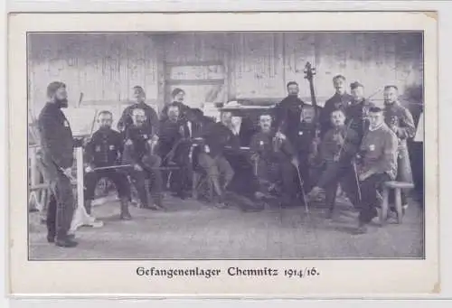 90919 AK Gefangenenlager Chemnitz 1914/16 - Musikkorps Soldaten mit Instrumenten