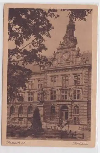 16460 AK Chemnitz - Stadthaus, Außenansicht mit Denkmal 1933