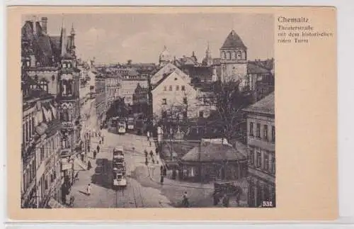 73502 AK Chemnitz - Theaterstraße mit dem historischen roten Turm