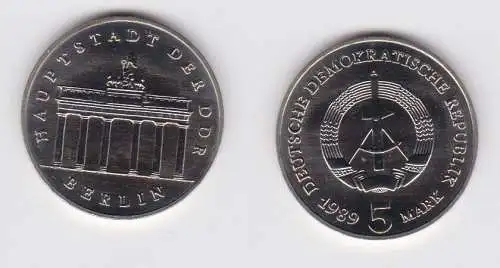 DDR Gedenk Münze 5 Mark Brandenburger Tor 1989 Stempelglanz (134874)