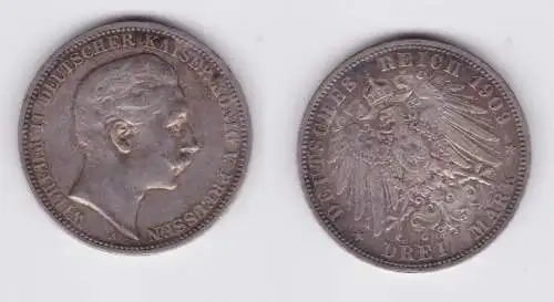 3 Mark Silbermünze Preussen Kaiser Wilhelm II 1909 A Jäger 103 ss+ (130845)