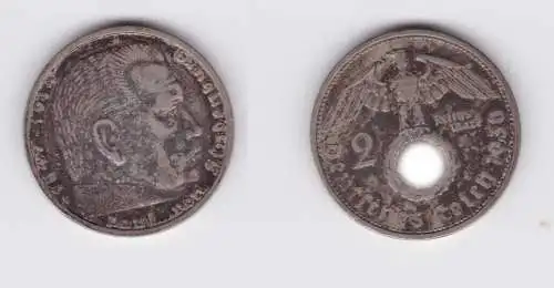 2 Mark Silber Münze 3.Reich Hindenburg 1936 G Jäger 366 (139421)