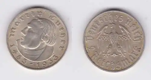 2 Mark Silber Münze 3.Reich Martin Luther 1933 A f.vz (136165)