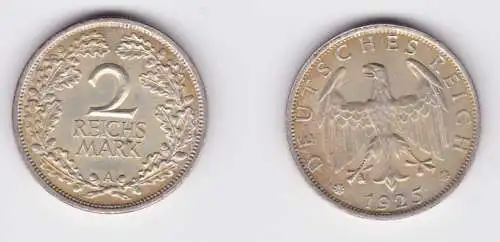 2 Mark Silber Münze Weimarer Republik 1925 A Jäger 320 vz (138576)