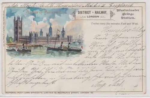 902539 AK London - District Railway, Westminster Bridge Station, Parliament 1899