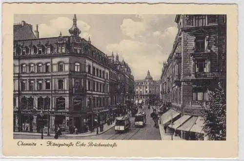 41188 AK Chemnitz - Königstraße Ecke Brückenstraße mit Straßenbahn 1934