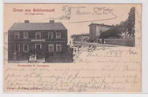 28687 Mehrbild Ak Gruß aus Schönermark Restauration und Bahnhof um 1900