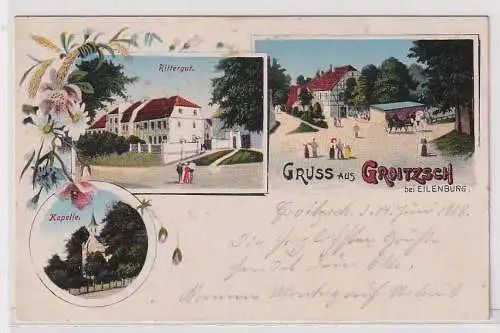 72553 Mehrbild Ak Gruß von Groitzsch bei Eilenburg Rittergut, Kapelle usw. 1918
