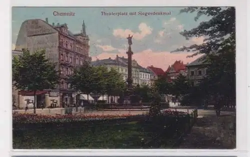 905010 Ak Chemnitz - Theaterplatz mit Siegesdenkmal 1908