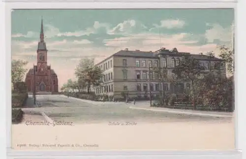 904590 Ak Chemnitz-Gablenz - Schule und Kirche um 1900