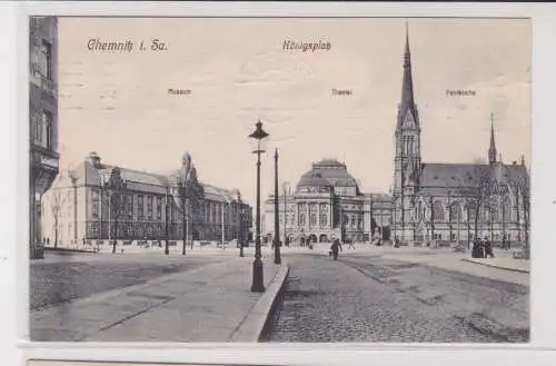 904599 Ak Chemnitz - Königsplatz mit Museum, Theater und Petrikirche 1912
