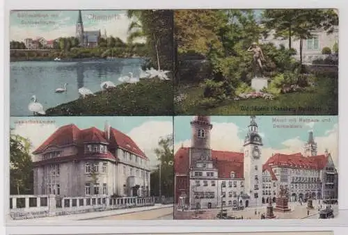 904470 Mehrbild Ak Chemnitz - Gewerbekammer, Schlossteich, Markt usw. 1914