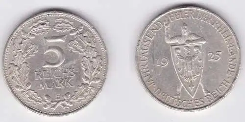 5 Mark Silber Münze Jahrtausendfeier der Rheinlande 1925 E ss (165365)