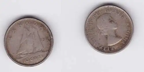 10 Cents Silber Münze Kanada Canada Schiff 1964 ss (165853)