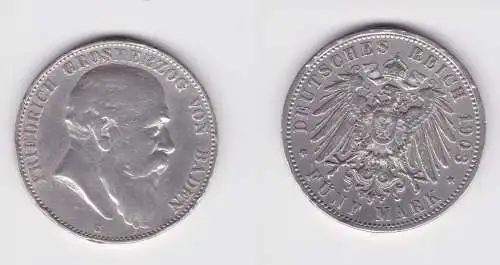 5 Mark Silbermünze Baden Großherzog Friedrich 1903 Jäger 33 f.ss (165314)