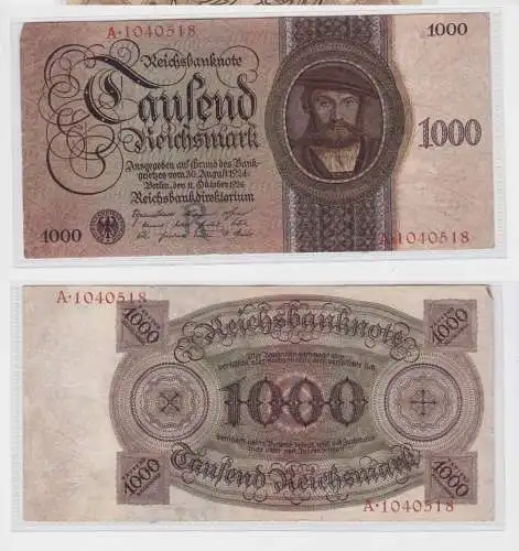 1000 Reichsmark Reichsbanknote 11.10.1924 Nr. A  Rosenberg 172a (147644)