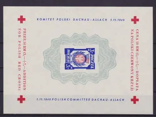 POLEN POLSKA BRIEFMARKEN 1945 Sonderblatt Rotes Kreuz Dachau-Allach (156977)