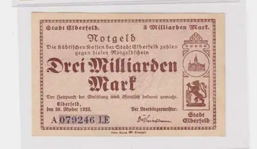 3 Milliarden Mark Banknote Inflation Stadt Elberfeld 30.10.1923 (130072)