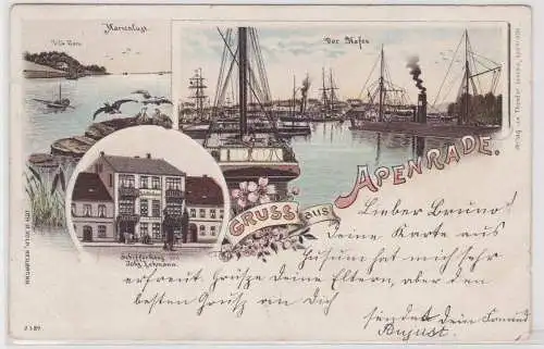 82152 Ak Lithographie Gruß aus Apenrade Hafen, Schifferhaus usw. 1897