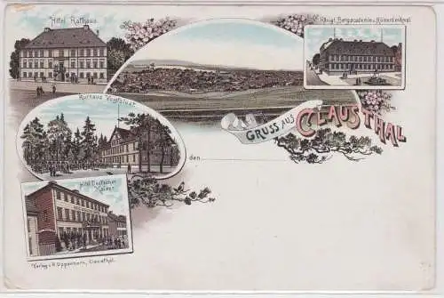 94967 Ak Lithographie Gruß aus Clausthal Hotel, Bergakademie usw um 1900