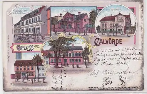 904292 Ak Lithographie Gruß aus Calvörde Gasthof, Uhrmacher usw. 1900