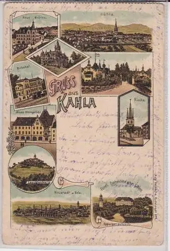 904130 Ak Lithographie Gruß aus Kahla Bahnhof, Amtsgericht usw. um 1900